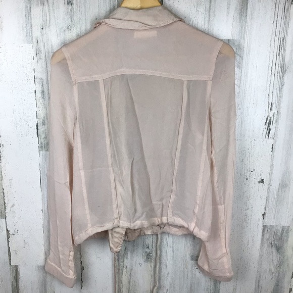 Blank NYC Sheer Lightweight Asymmetric Zip Sheer Moto Jacket Shirt Blush S. - Picture 2 of 8